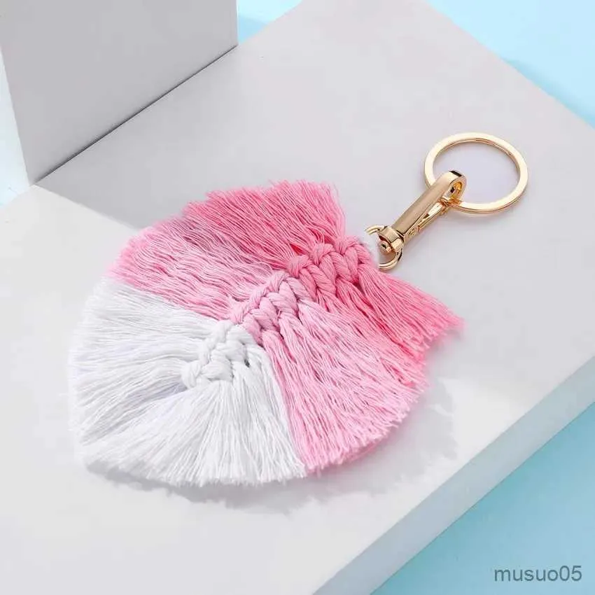 Corrente de telefone móvel criativo nórdico pingente rosa e branco folha borla chaveiro borla menina saco acessório do carro pingente r231031