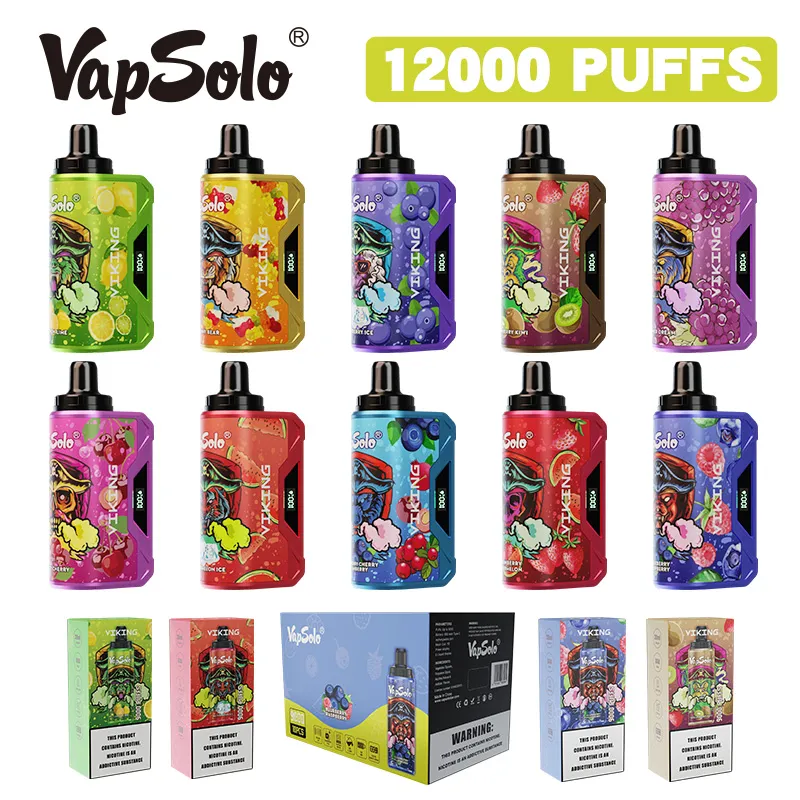 유럽 ​​창고 vapsolo 12000 퍼프 vaper 일회용 vape e 담배 펜 LCD 스크린 메쉬 코일 선입견 12k 퍼프 충전식 배터리 시시 펜 15 맛