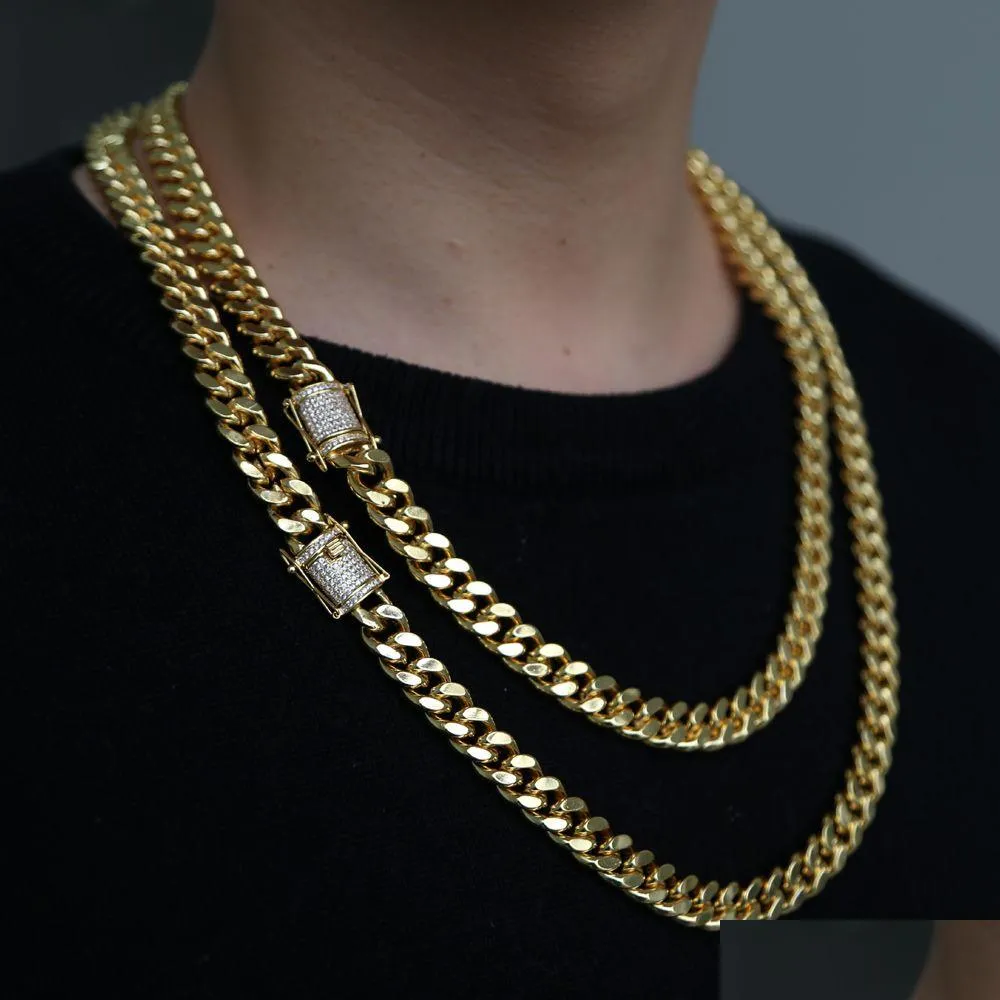 Hanger Kettingen Hip Hop Cubaanse Ketting 5A Cz Verharde Sluiting Voor Mannen Sieraden Met Goud Gevulde Lange Kettingen Miami mens Drop Delive Dh1Mh