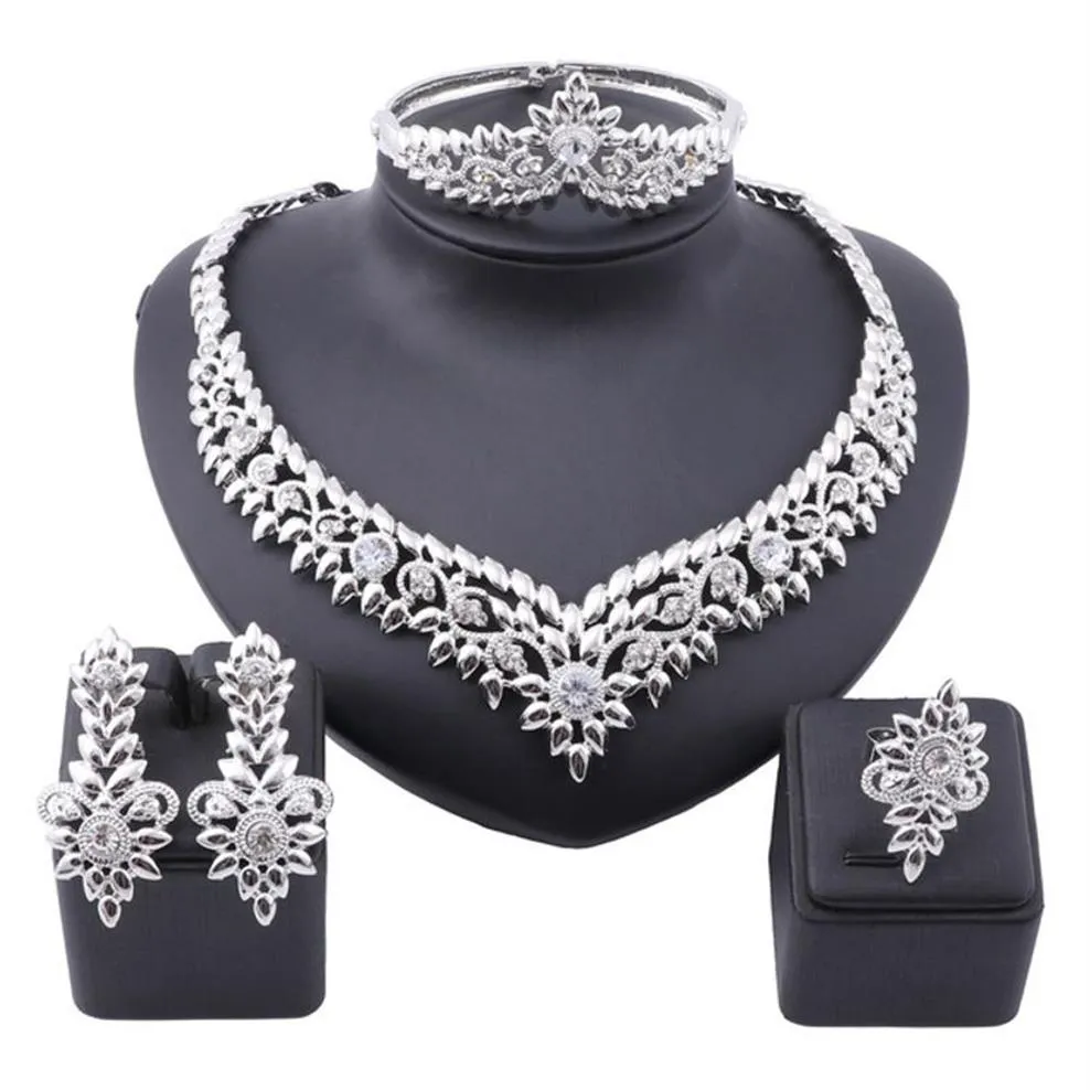 Ensemble de bijoux en cristal africain, ensembles de bijoux indiens à la mode, fête de mariage élégante pour femmes, collier, Bracelet, boucles d'oreilles, Ring284J