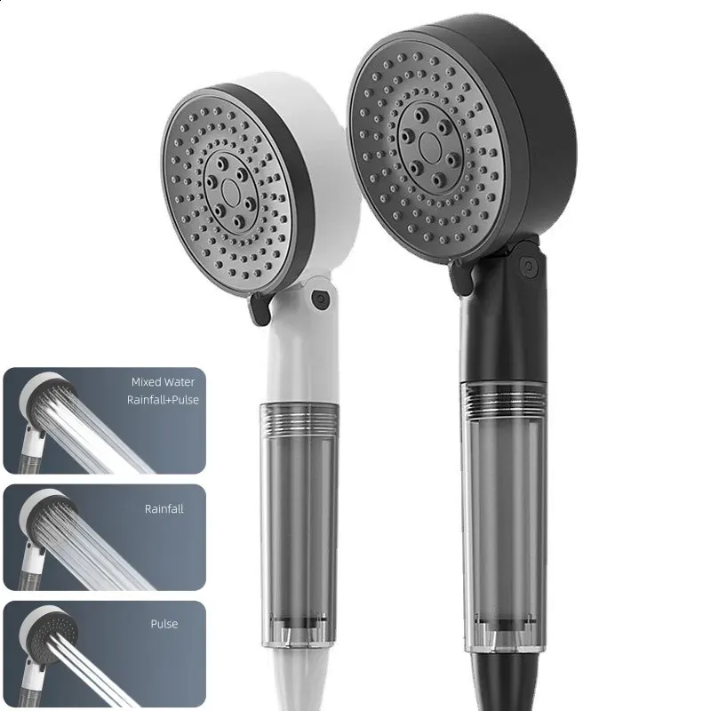 Bathroom Shower Heads High Pressure Filter Water Head Black White Adjustable Handheld Showers Saving ShowerHead Accessories 231030