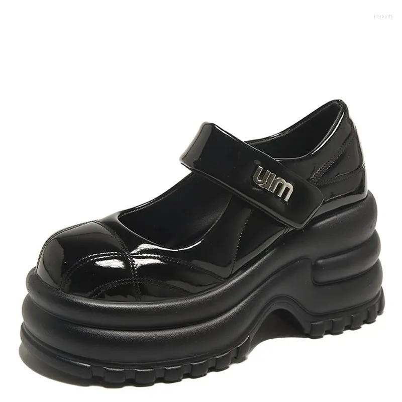 Модельные туфли, милые туфли-лодочки Мэри Джейн в стиле Лолиты, 9 см, женские трендовые туфли 2023 на платформе, танкетке, одинарный черный цвет, милая студентка из искусственной кожи