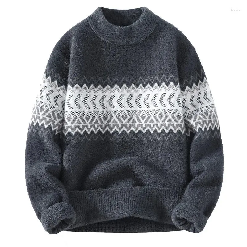 Herrtröjor #4328 Vintermohair stickade pullover män långärmad smal varm stickad och tröjor tjock grå vit khaki