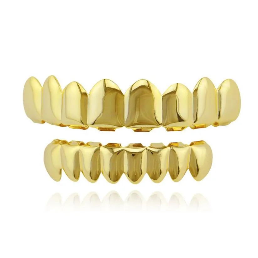 Gold Teeth Grillz Set Top & Bottom 8 Teet Grills For Dental Cosplay