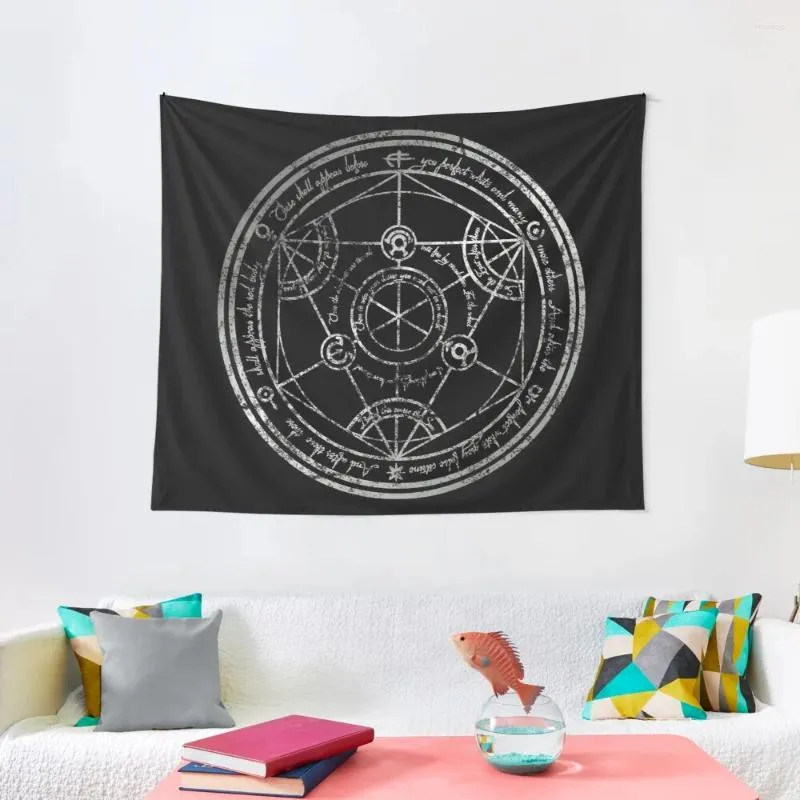 Gobelins Human Transmutation Circle – Silberner Grunge-Tapisserie-Wandbehang, Dekoration, Halloween