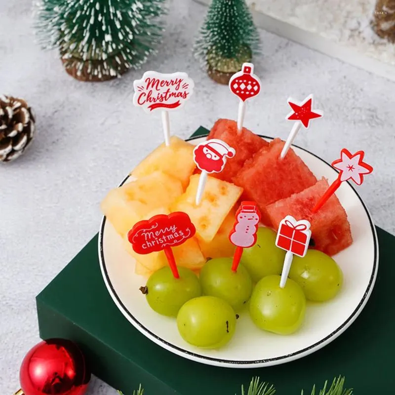 Forchette Cartoon Buon Natale Animale Forchetta da frutta Plastica di grado Mini Bambini Torta Stuzzicadenti Bento Pranzo Decorazione