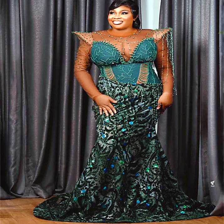 Dark Green Aso Ebi Mermaid Prom Dress - Elegant Beaded Lace Evening Gown,  Formal Party Dress, Reception & Engagement Robe