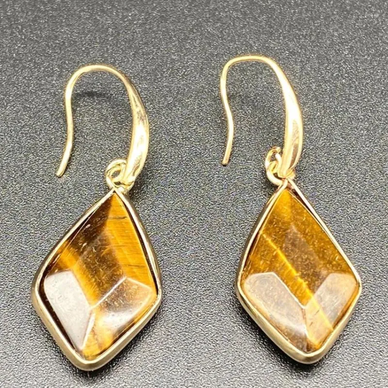Dangle Earrings fyjsユニークな黄色の黄色の色の菱形の形状セクションTiger Eye Stone Lapis Lazuli Jewelry