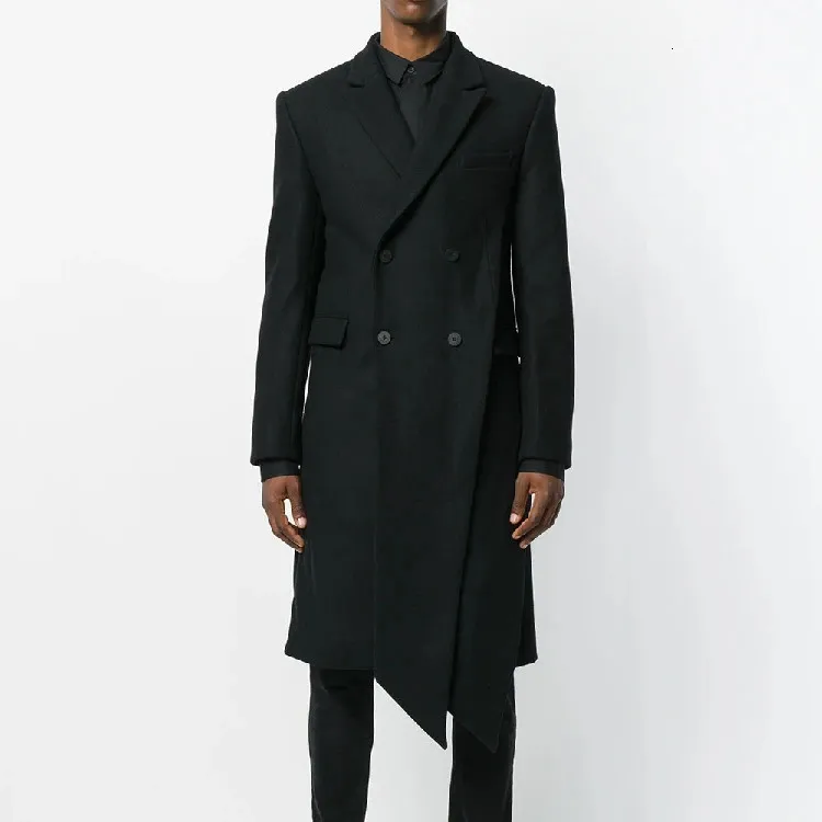 Erkek Yün Karışımları Ceket Uzun Düzensiz Çift Kelime Kişiselleştirilmiş İnce Uygun Siyah Basit Boş Zaman Moda Büyük Boyut Bahar 231031