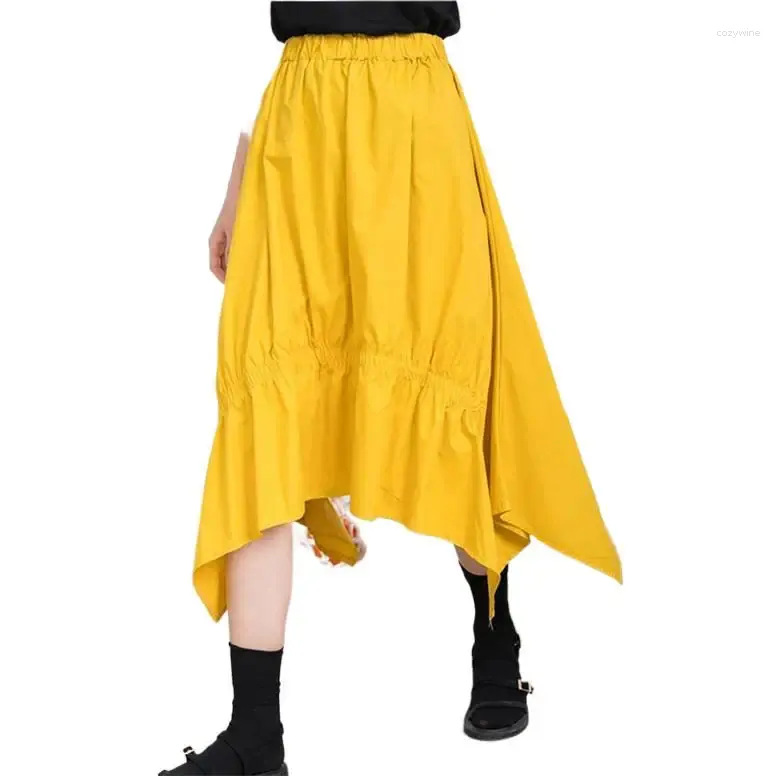 Kjolar 2023 autunm bomullslinne asymmetrisk kjol hög midja vintage lång plus size sommar godis färg