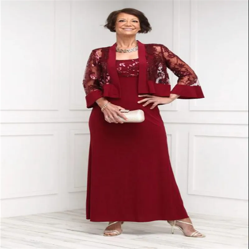 Dark Red Mother of the Bride Dress Long Women's Gown with Lace Jacket Plus  Size from Dhgate Mother of the Bride Suits - price 332.22