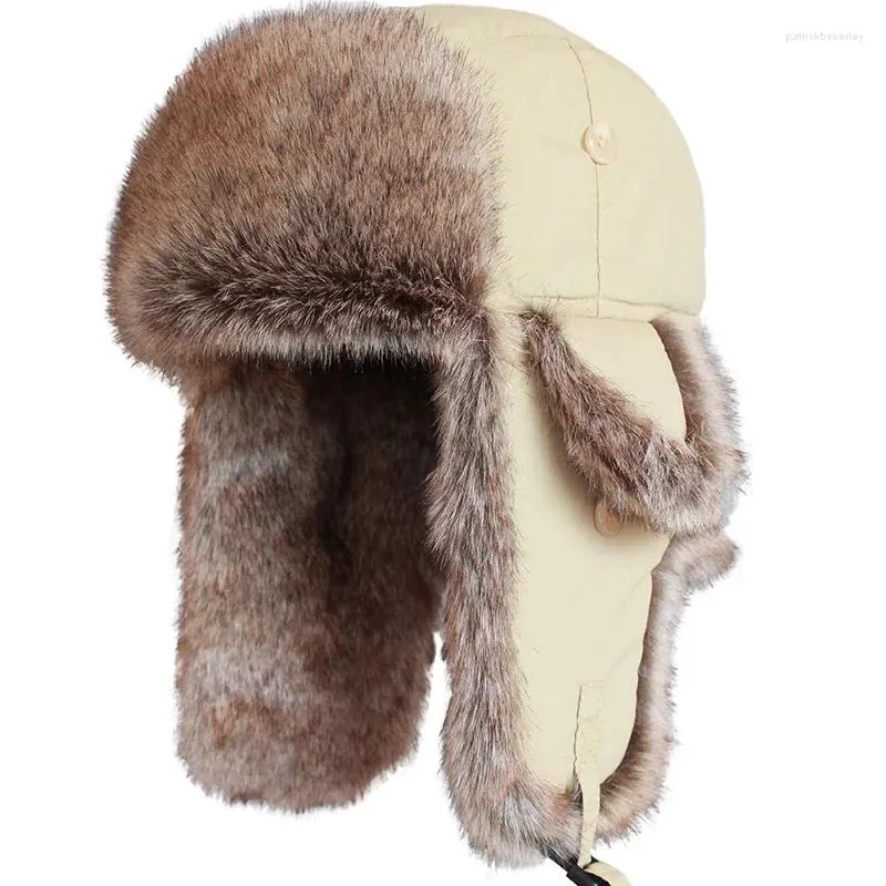 Berets unisex zima ciepłe rosyjskie trapper dla mężczyzn dla mężczyzn kobiety wiatroodporne bomber hat Ushanka ucha