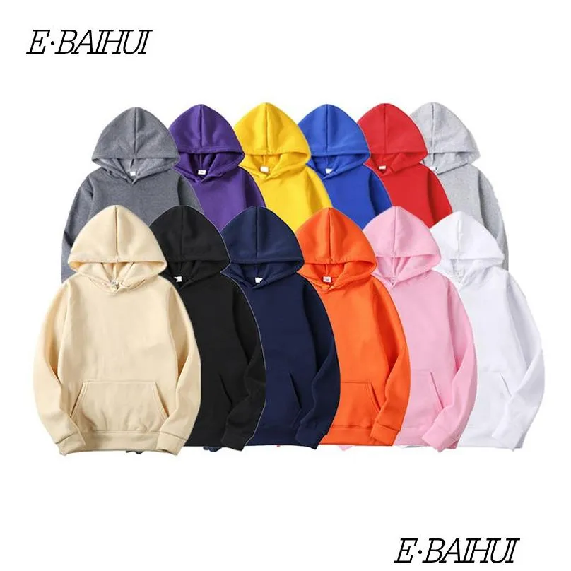 Mens Hoodies Sweatshirts E-Baihui Fashion Brand Spring Autumn Male Casual Hoodie Solid Color Hoody Sweatshirt Tops Asian Size Drop Dhail