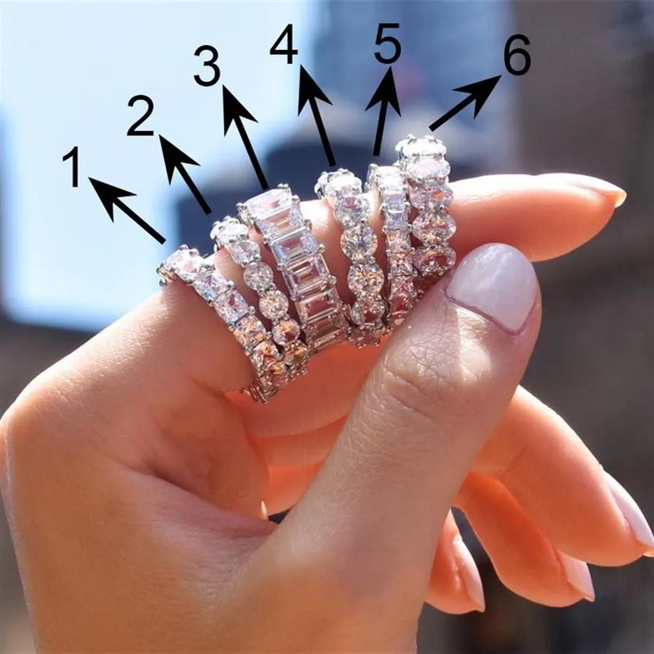 Silver Women Wedding Ring Vintage Fashion Jewelry CZ Diamond Engagement Rings Gift with Box222z