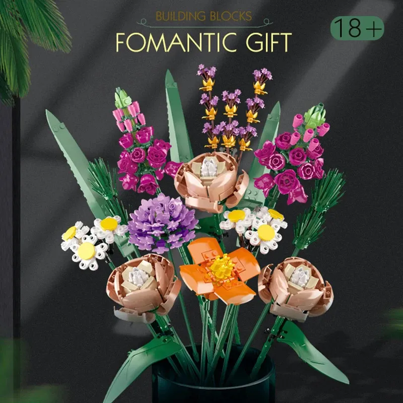 Modèle d'avion en STOCK MOC 10280, bouquet de fleurs de roses romantiques, blocs de construction compatibles, cadeau de fleur de saint-valentin pour petite amie, jouets d'amour 231030