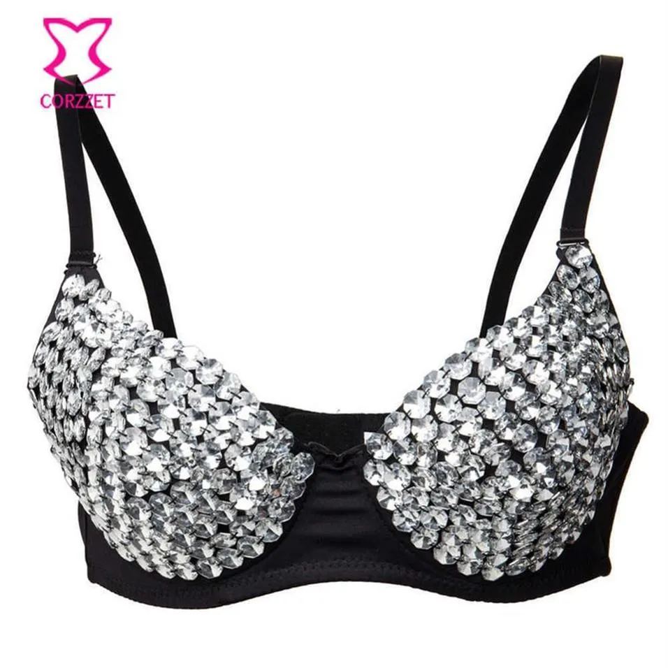 Nachtclub Dance Party Tragen Silber Diamant Kristall Edelstein Perlen Soutien Schlucht Sexy Bh Push-Up Bralette Top Encaje Büstenhalter Femme x284j