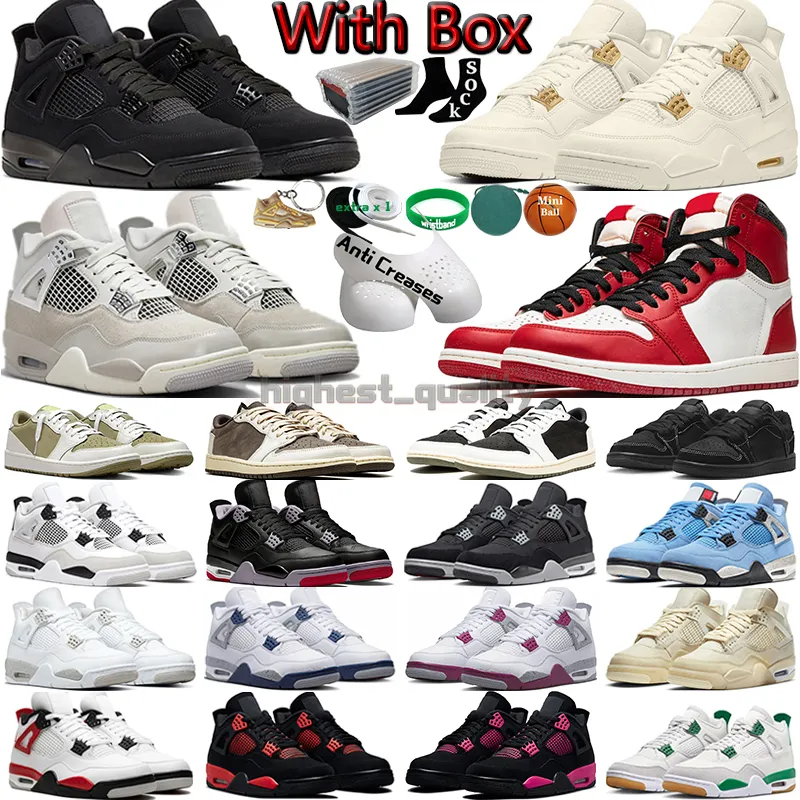 مع Box 4 4S Men Women Women Basketball Shoes 1s Frozen Moments Canvas Military Black Cat Red Cement White Oreo Midnight Navy Bred Sail University Blue Mens Sports Sneakers