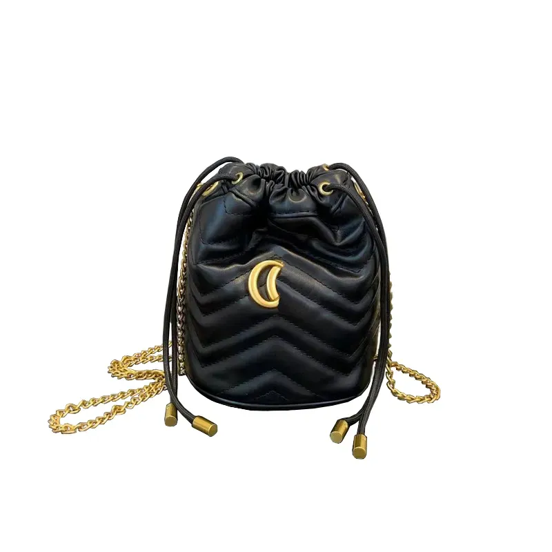 Designer de marca de luxo Drawstring mini -balde para mulheres mini bolsa de ombro de corrente