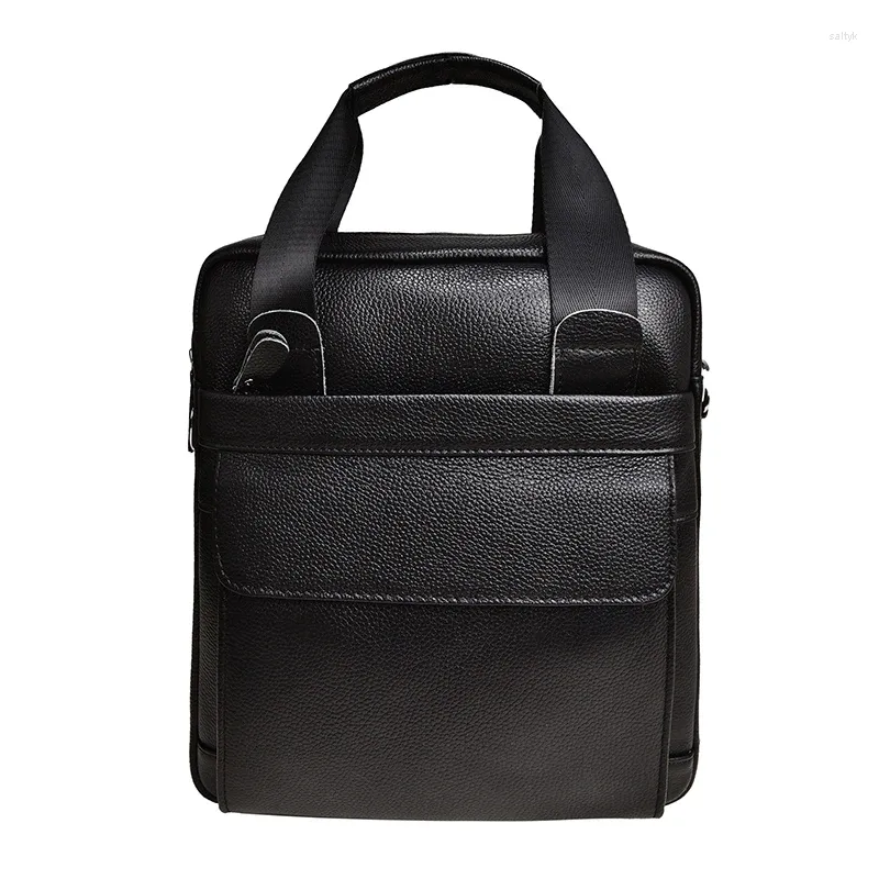 Mens Genuine Leather Vertical Briefcase Cowhide Mens Leather Shoulder Bags For Business And
