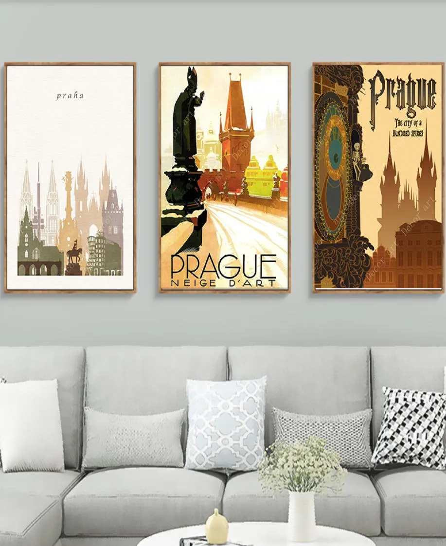 Pop Art Czech Republic Prague Praha Travel Canvas Paintings Vintage Pictures Kraft Posters Coated Wall Stickers Home Decor Gift7869129