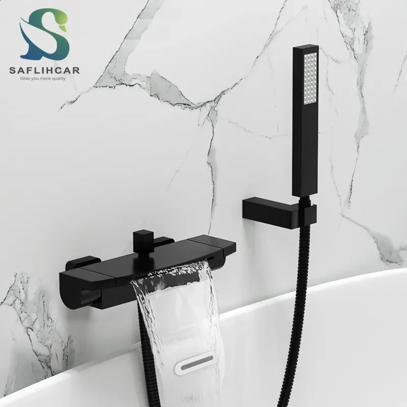 Bathroom Shower Heads Matte Black Waterfall Spout Bathtub Faucet and Cold Water Mixer Faucets Wallmounted Mixers Taps 231030