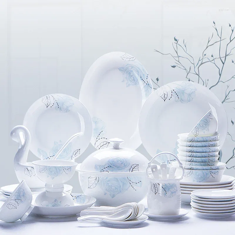 Dinnerware Sets Bowl And Dish Set Household European Jingdezhen Bone China Tableware Suit Ceramic Plate