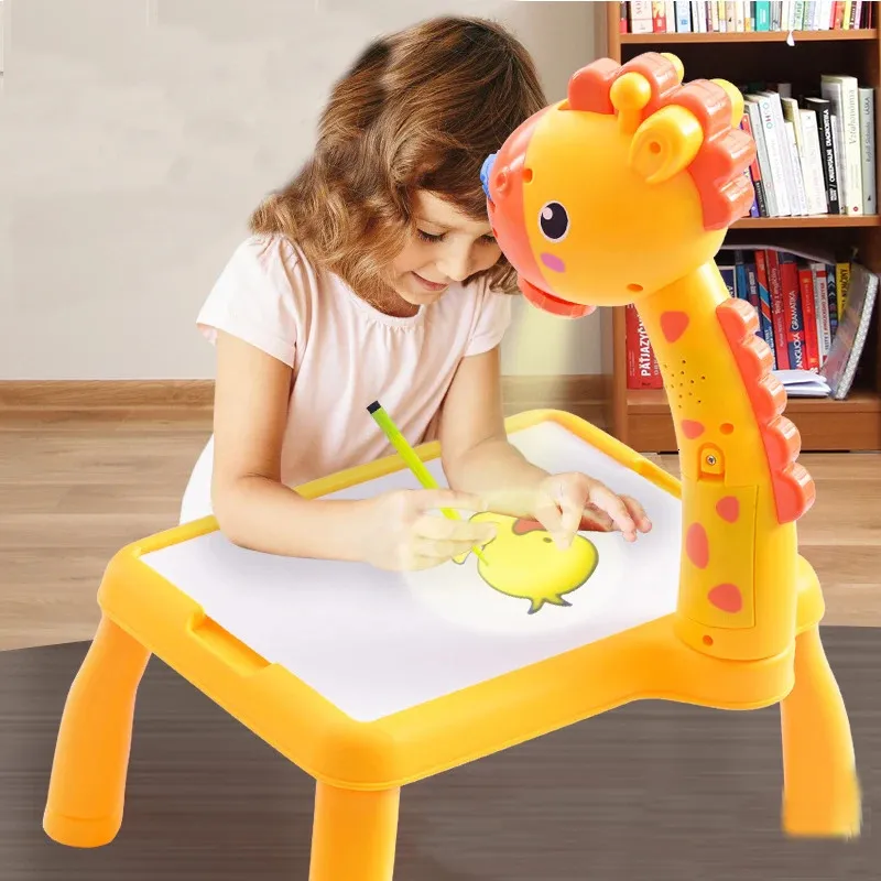 Intelligensleksaker Mini LED -projektor Ritningskort Konst Tabell Barn som målar Baby Learning Dracing Tools Barn Utbildningsleksaker 231031