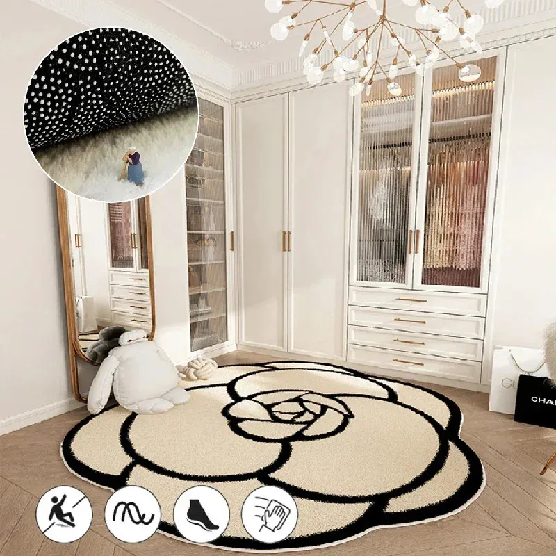 Tapis Style crème française tapis pour chambre à coucher rond fleur tapis de chevet doux antidérapant coiffeuse tapis grande surface tapis salon 231030