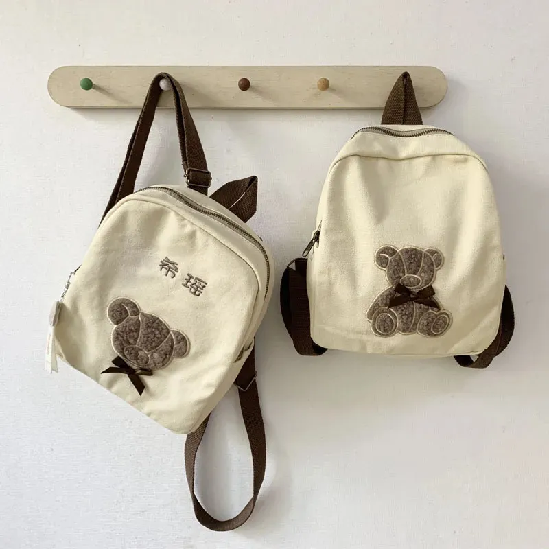 Borse Zaino per bambini in tela stile INS con decorazione ricamata orsetto carino Studenti coreani Borsa da scuola per bambini Spalla per bambini 231031