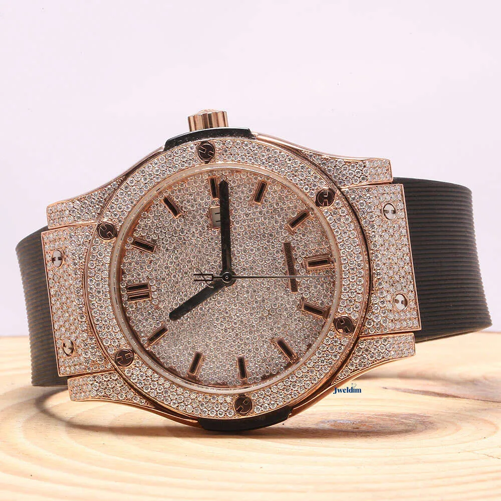 Mekaniska män Big Face Iced Out Bling Belt Bezel Sier Tter Pass vs Chrono Custom With Box Moissanite Diamond Watchpz5H