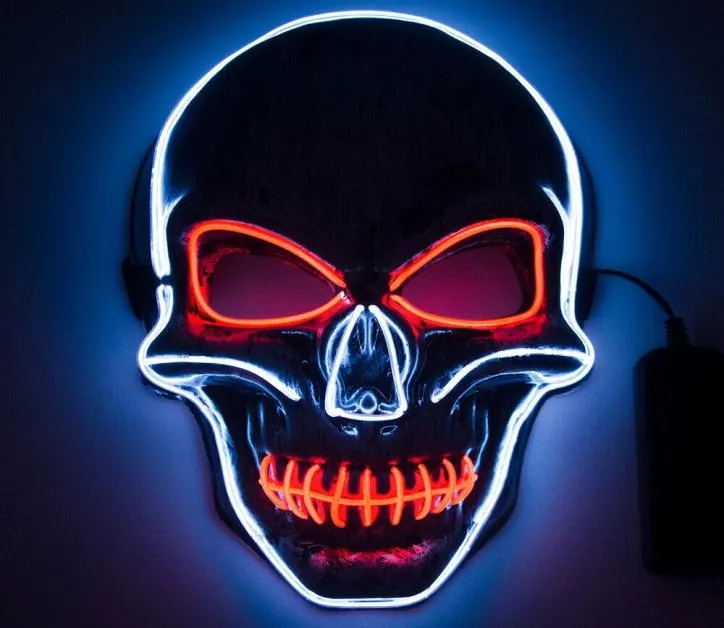 2022 Ny Halloween -färg LED Cold Light Skull Mask for Woman and Man Py Skull Glow Mask White Orange Luminous Mask Cosplay6249922