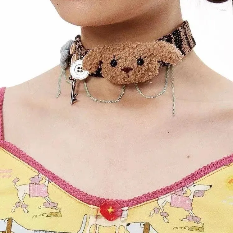 Choker Harajuku المصنوعة يدويًا DIY مبالغ فيه جرو زر LAMB Fleece Punk Collar Necklace for Women Exthetic Aseshetic Accedities