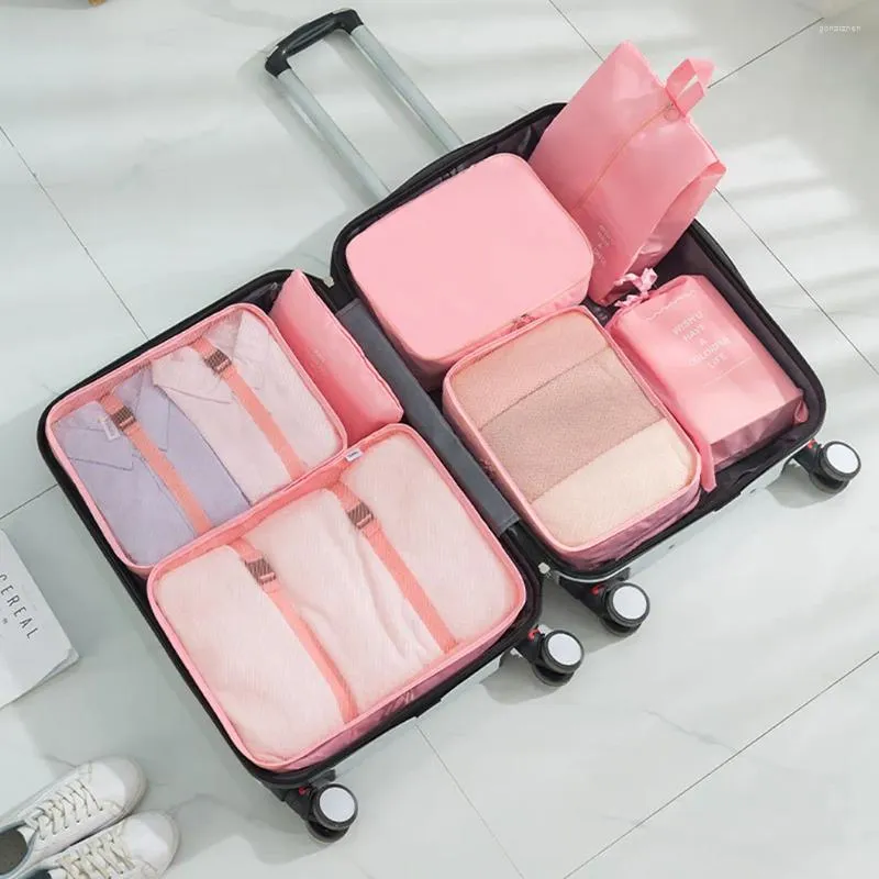 Storage Bags 7 Pcs Pure-Color Travel Luggage Organiser Large Capacity Finishing Bag For Outdoor