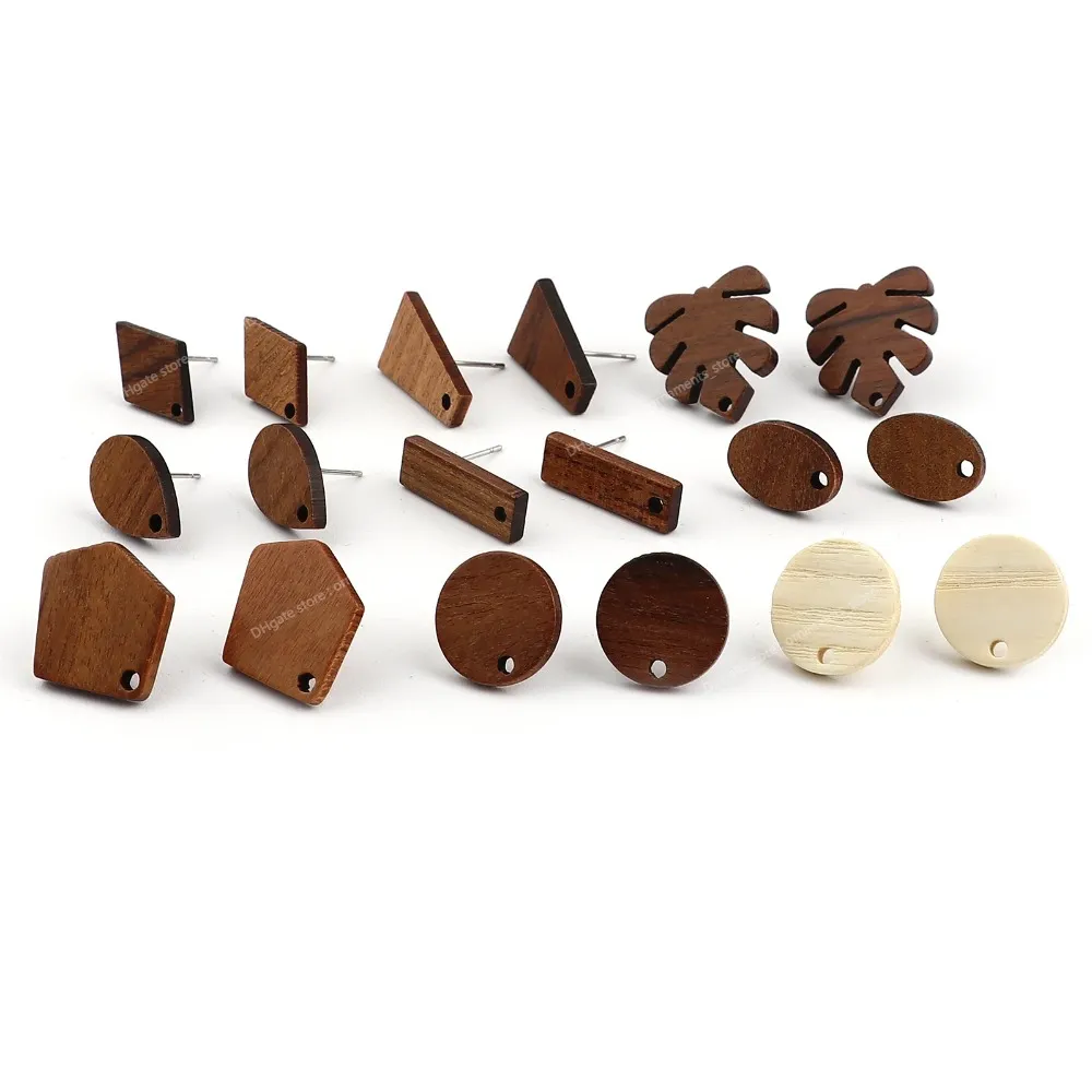 DOREEBEADS HANDAMDE NATURAL WOOD EAR POST STUDイヤリングの発見 - ループ丸い葉の形をしたDIYを作るイヤリングジュエリー、10PCSジュエリーメイキングジェーウェルの発見