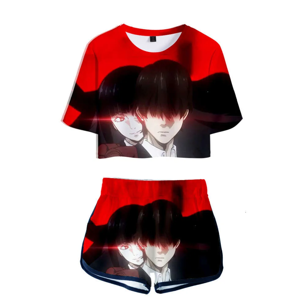 Japan Anime Jabami Yumeko Cosplay Costume Summer Casual Kids Chłopcy Dziewczyny T-shirt 3D Druk + spodenki sportowe C29M237