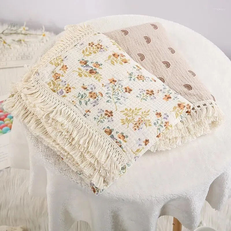 Battaniyeler Pamuk Muslin Kundak Doğum Bebek Püskül Alma Battaniye Toddler Bebek Sargısı Bebek Uyku Yorgan Yatak Kapağı