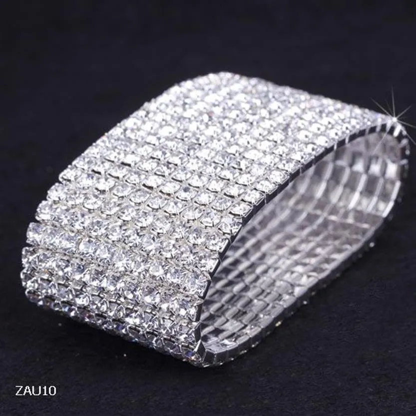 10 Rows White Rhinestone Bracelet Elastic Stretchy Wristband Bangle Party Wedding Bridal Jewelry ZAU10 52308