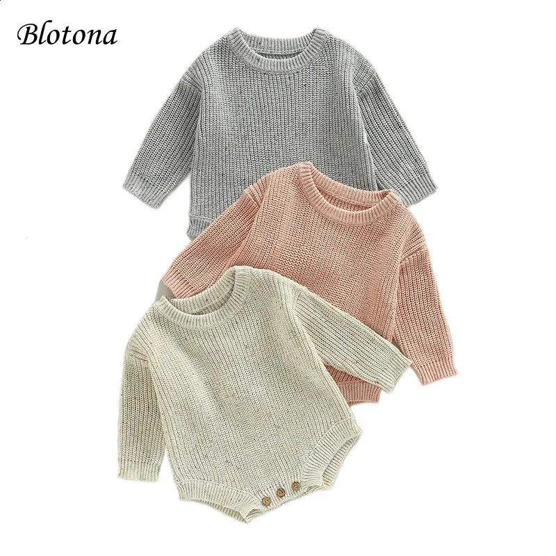 Macacões est nascido bebê de malha manga longa outono inverno camisola romper o pescoço cor sólida manchada botão bodysuit 0 24m 231030