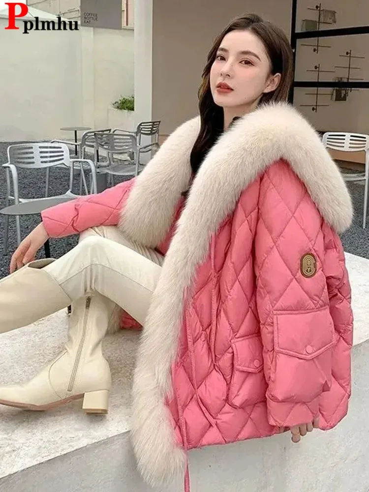 Parkas en duvet pour femmes hiver diamant à carreaux coton rembourré fausse fourrure à capuche Parka Chaqueta poche Parcas Chamarras Baggy vêtements de neige manteaux Jaqueta 231030