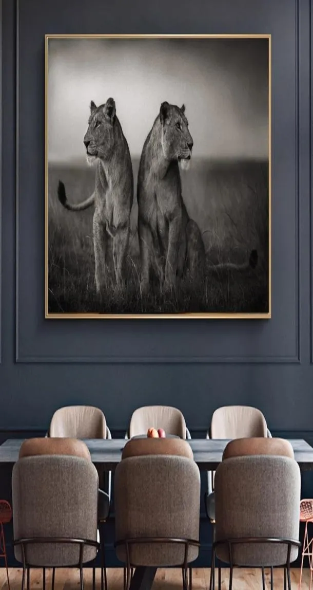 Schwarz-weißer afrikanischer Löwe, wildes Tier, Poster und Drucke, Landschaft, Leinwand, Malerei, Kunst, Natur, Wandbild für Wohnzimmer 3514268