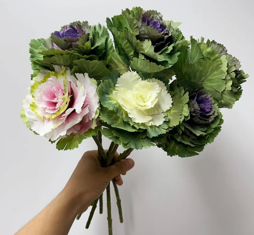 Fleurs simulées à 3 têtes en poudre violette et blanche, chou coréen, salon, bouquet de mariée, fausses fleurs, décoration de mariage