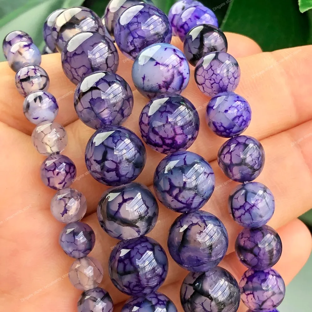 Natural Stone Purple Dragon Vein Agates Beaded Loose Round Beads for Jewelry Making DIY Fashion Bracelet Accessories 15Strand Fashion JewelryBeads stone bracelet