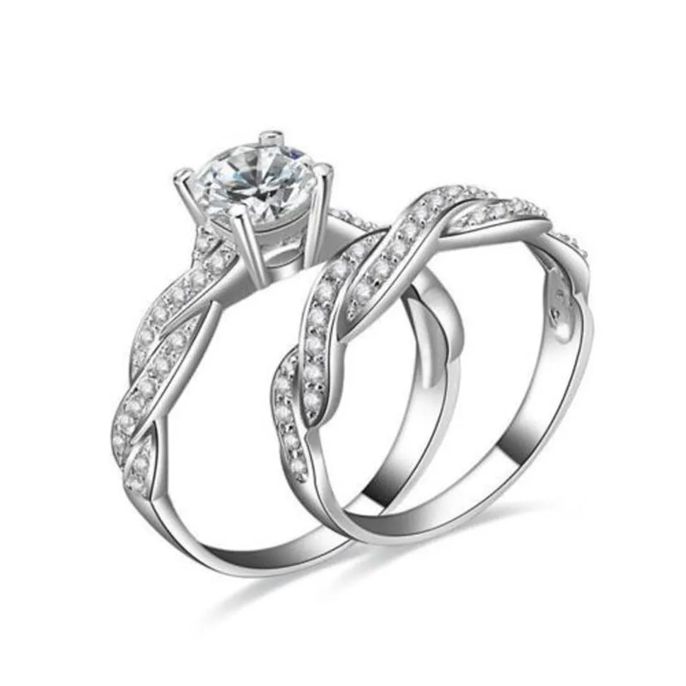 Victoria Wieck Joias de luxo 10kt ouro branco preenchido com corte redondo Cz diamante topázio conjunto de anéis de noivado para casamento para mulheres presente Si233f
