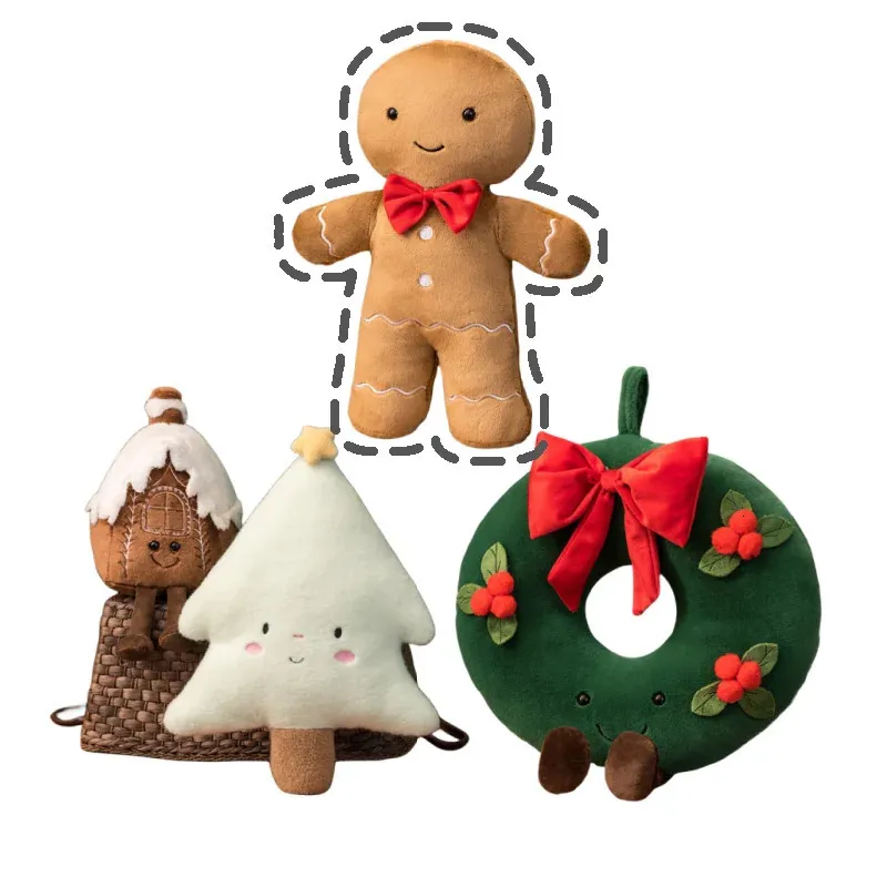 Plush Pillows Cushions 30-45cm Christmas Ginger Bread Plush Toys Stuffed Chocolate Cookie House Shape Decor Cushion Funny Xmas Tree Party Plushie Dolls 231030