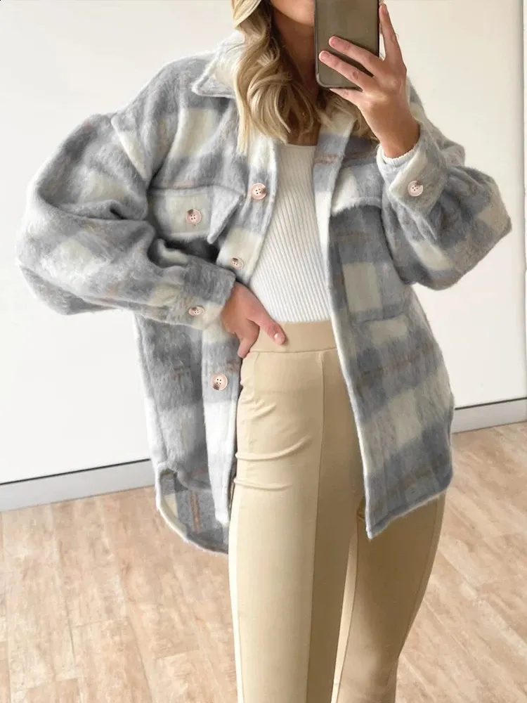 Women's Wool Blends EDOLYNSA Women's Coats Elegant Turn-down Collar Niko Winter Motorcycle Jacket Retro Coat Female Plaid Casual Outwear A2061 231030