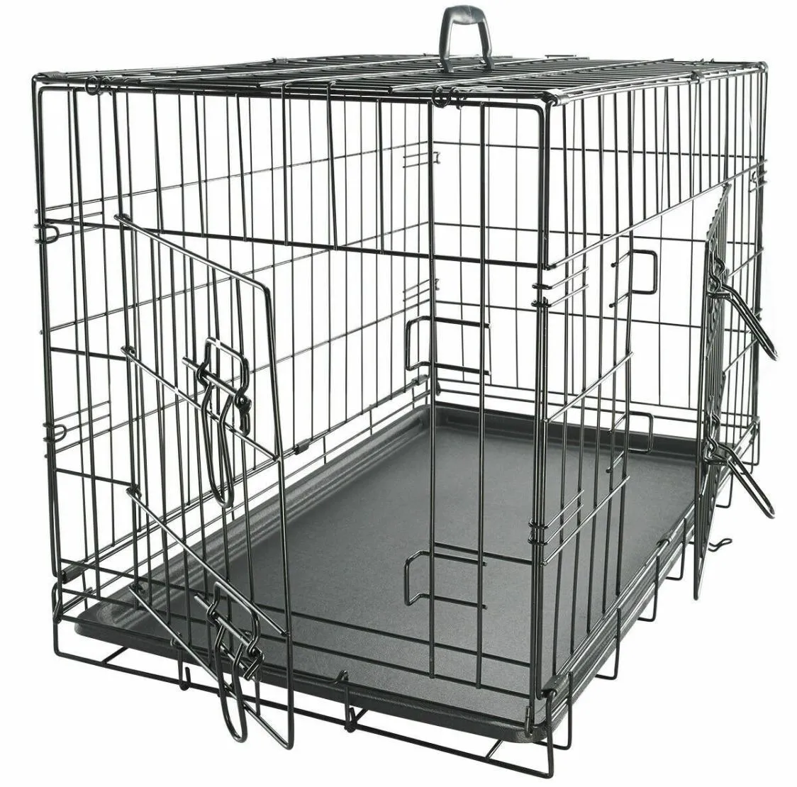 Cage pour animaux de compagnie noire à 2 portes, 48 pouces, pliable, pour chien, avec séparateur, cage pour chat, chenil, avec plateau, DC5003987