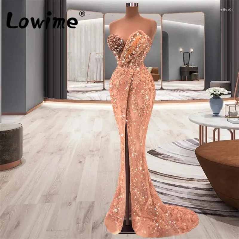 Party Dresses Beaded Pearls Mermaid Sweetheart Long Crystals Prom Dress 2023 Custom Made High Front Split Luxury Evening Gowns