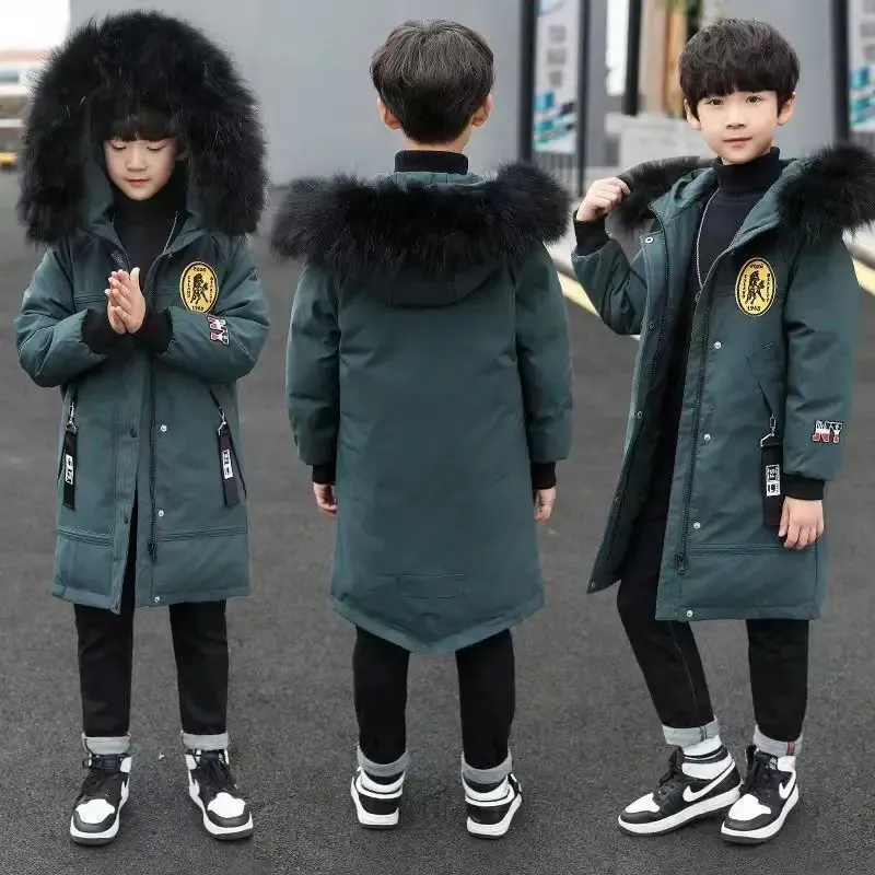 Down Coat Winter Boys çocuklar için uzun ceketler 4 16y Sıcak gündelik hoodies çocuk katları kolları çocukları rüzgarlık dış giyim 231031