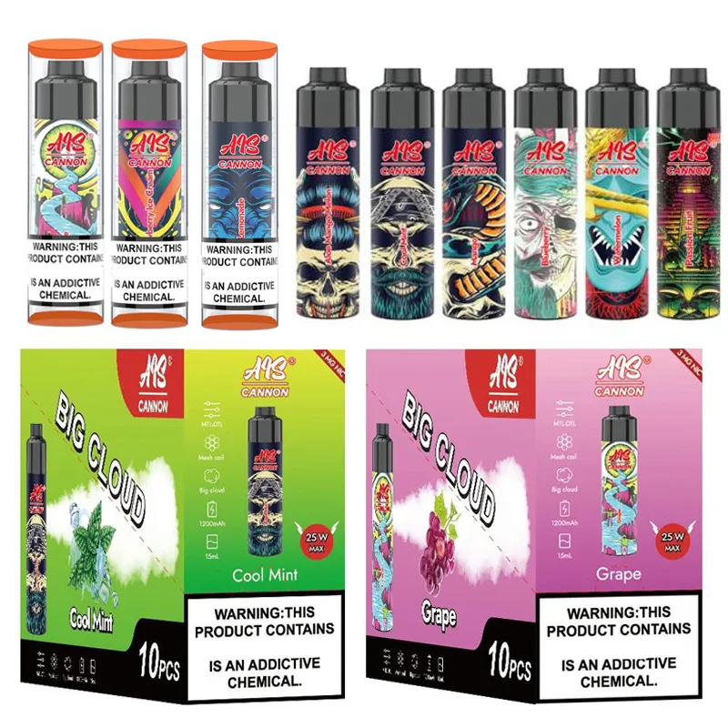 Orgianl ECT AIS Kanon 6K 6000 Rookwolken Wegwerp Vape Mesh Coil 15ml 1200mAh Batterij Wegwerp Vape 10 Smaken Big Cloud Wegwerp E-sigaretten