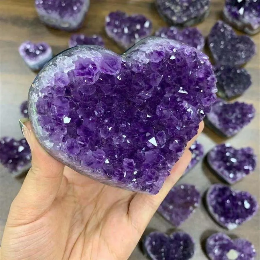 Высокое качество, натуральный кристалл, аметист, кварцевый жеод, камень в форме сердца, фиолетовый драгоценный камень, кластер, хрустальные поделки для сокровищ, подарки 260 м